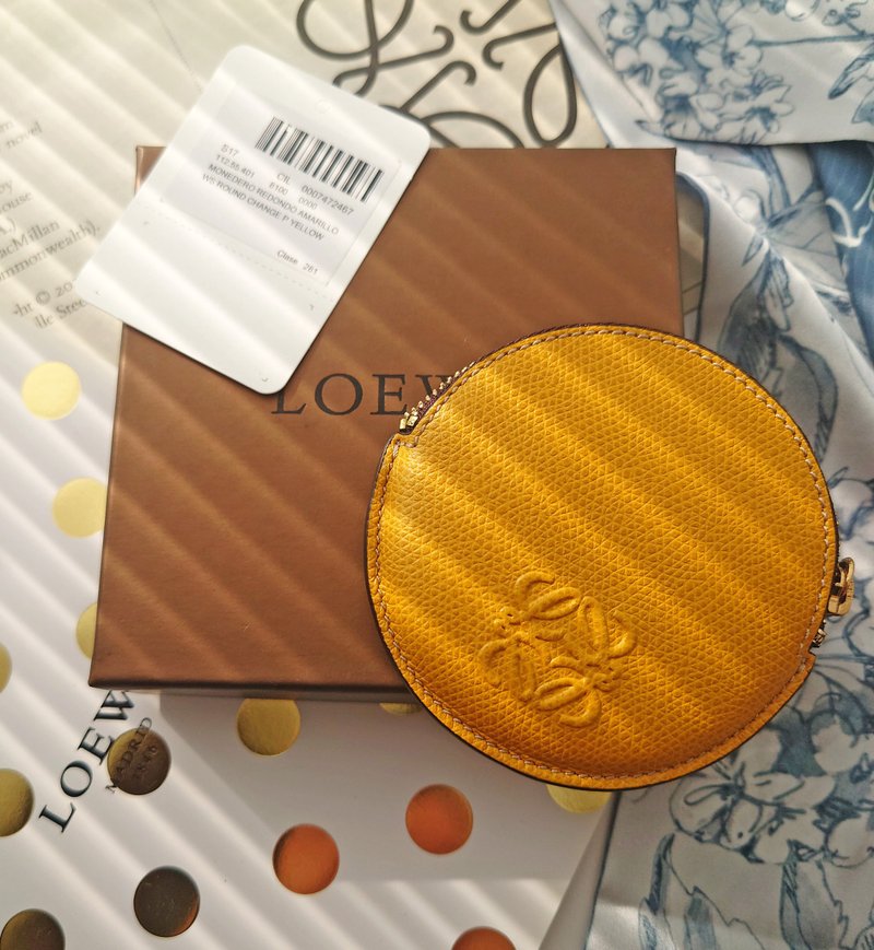 中古美品 附标盒 Loewe 小收纳包 钱包零钱夹零钱包 散银包散纸包 - 皮夹/钱包 - 真皮 黄色