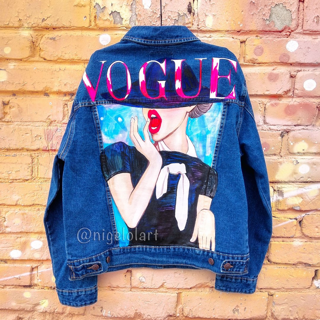 Painted Denim Jacket Handmade Custom jacket Vogue Gift - 女装休闲/机能外套 - 棉 多色