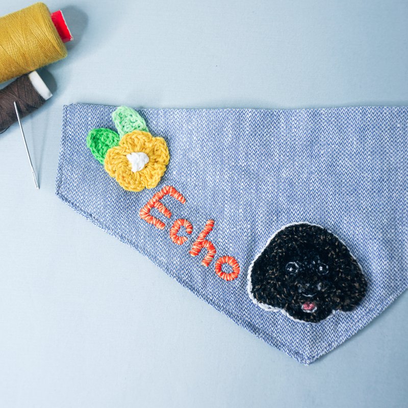 定制化刺绣狗狗名字围巾 | 贵妇犬, 蓝色 - 衣/帽 - 绣线 蓝色