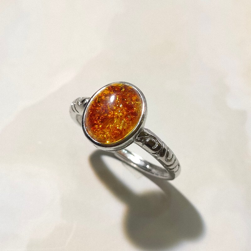 Le Bonheur 花珀戒指 开口可调节(情人节 生日礼物) - 戒指 - 半宝石 咖啡色