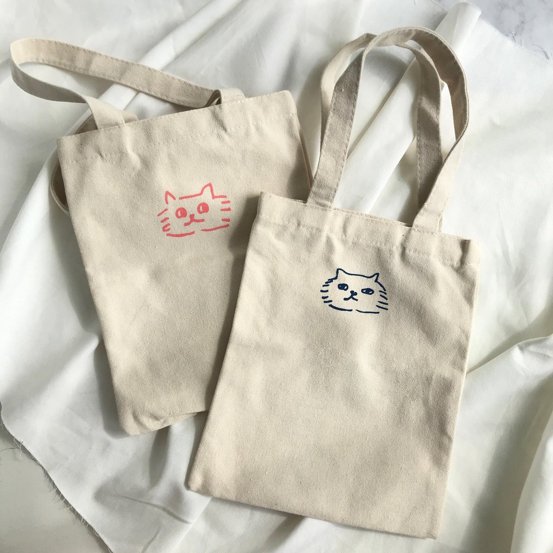 我的猫 My Cat 手工绢印帆布包袋 手提包 - 手提包/手提袋 - 棉 蓝色