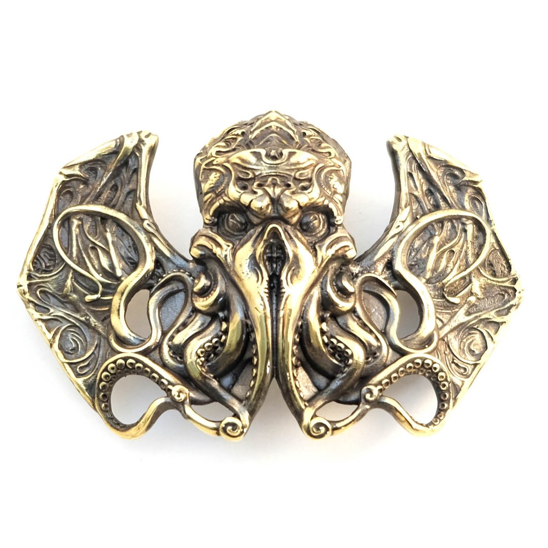 Cthulhu solid brass belt buckle, cosmic monster squid belt accessory - 皮带/腰带 - 其他材质 金色