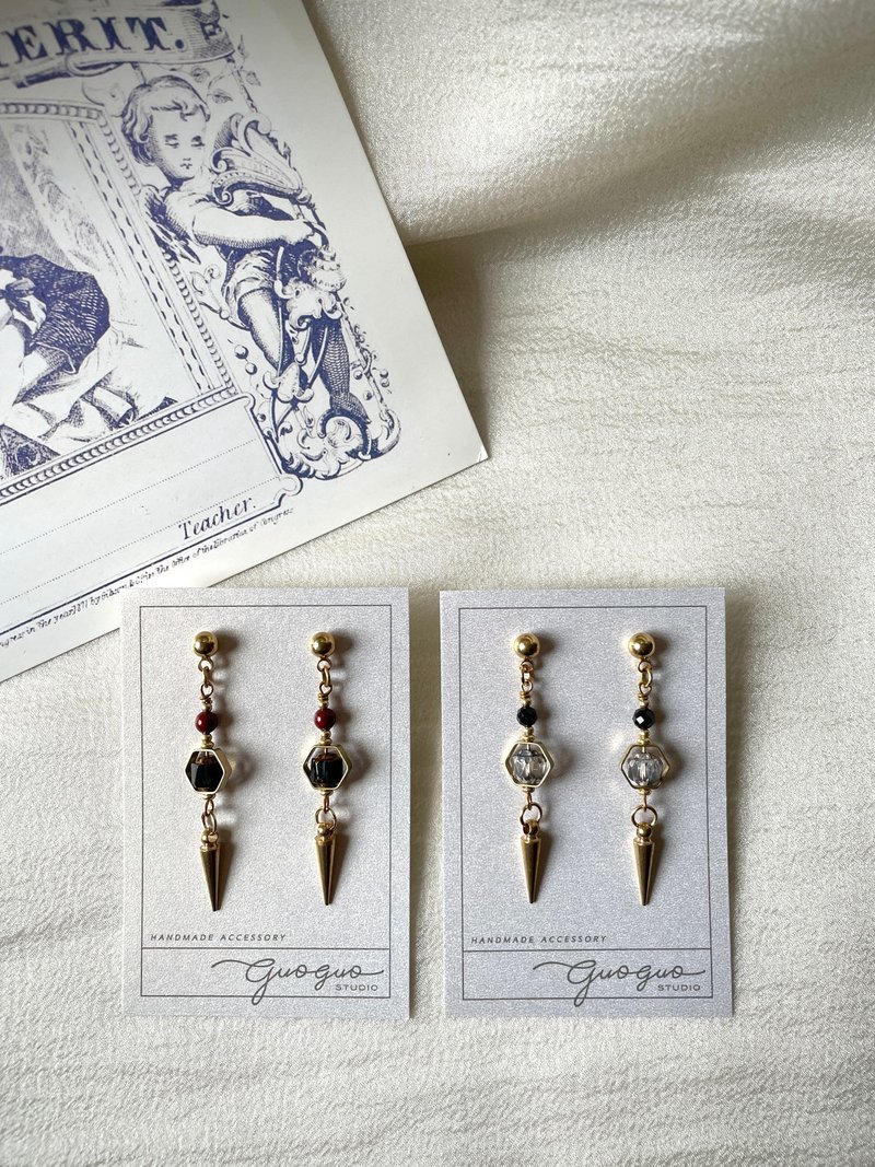 黄铜锥形琉璃耳环 耳夹 - 耳环/耳夹 - 铜/黄铜 蓝色