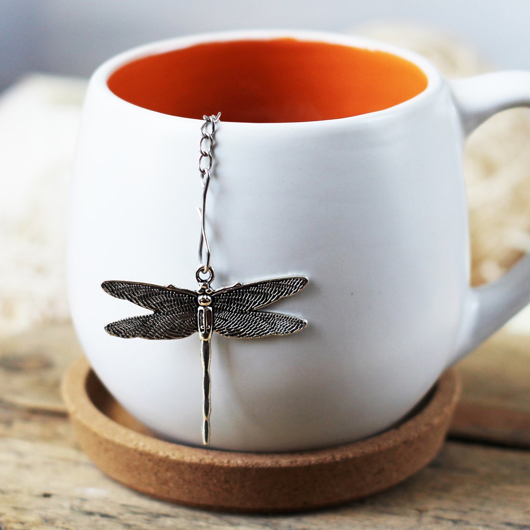 Dragonfly tea strainer for loose leaf tea, Tea infuser with insect charm - 茶具/茶杯 - 不锈钢 银色