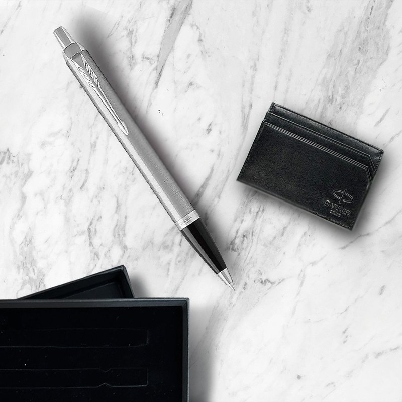 Parker 派克 新IM  入门款 钢杆白夹原子笔 牛皮卡夹礼盒 - 圆珠笔/中性笔 - 其他金属 银色