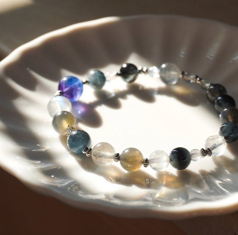 紫蓝 萤石 魔鬼海蓝宝 灰体 彩光 拉长石 水晶 手链 手链 蓝星花 - 手链/手环 - 水晶 蓝色