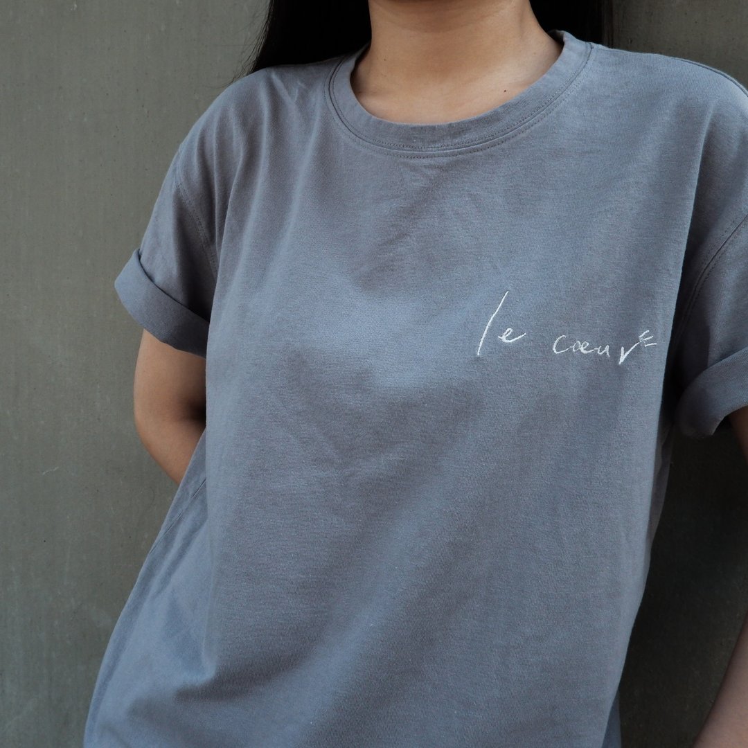 le cœur/蓝灰/棉麻短袖上衣 - 女装 T 恤 - 棉 蓝色