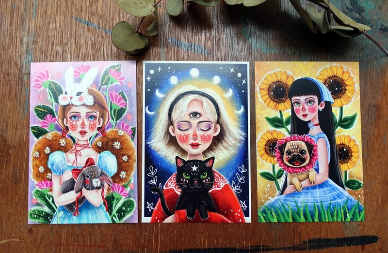 动物爱好者：三张明信片艺术印刷组 - 卡片/明信片 - 纸 