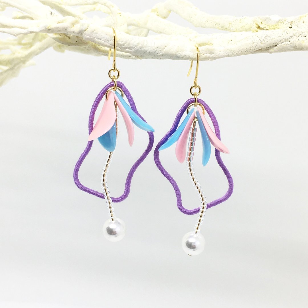 Botanical Earrings Clip-On [Light Purple] - 耳环/耳夹 - 棉 紫色