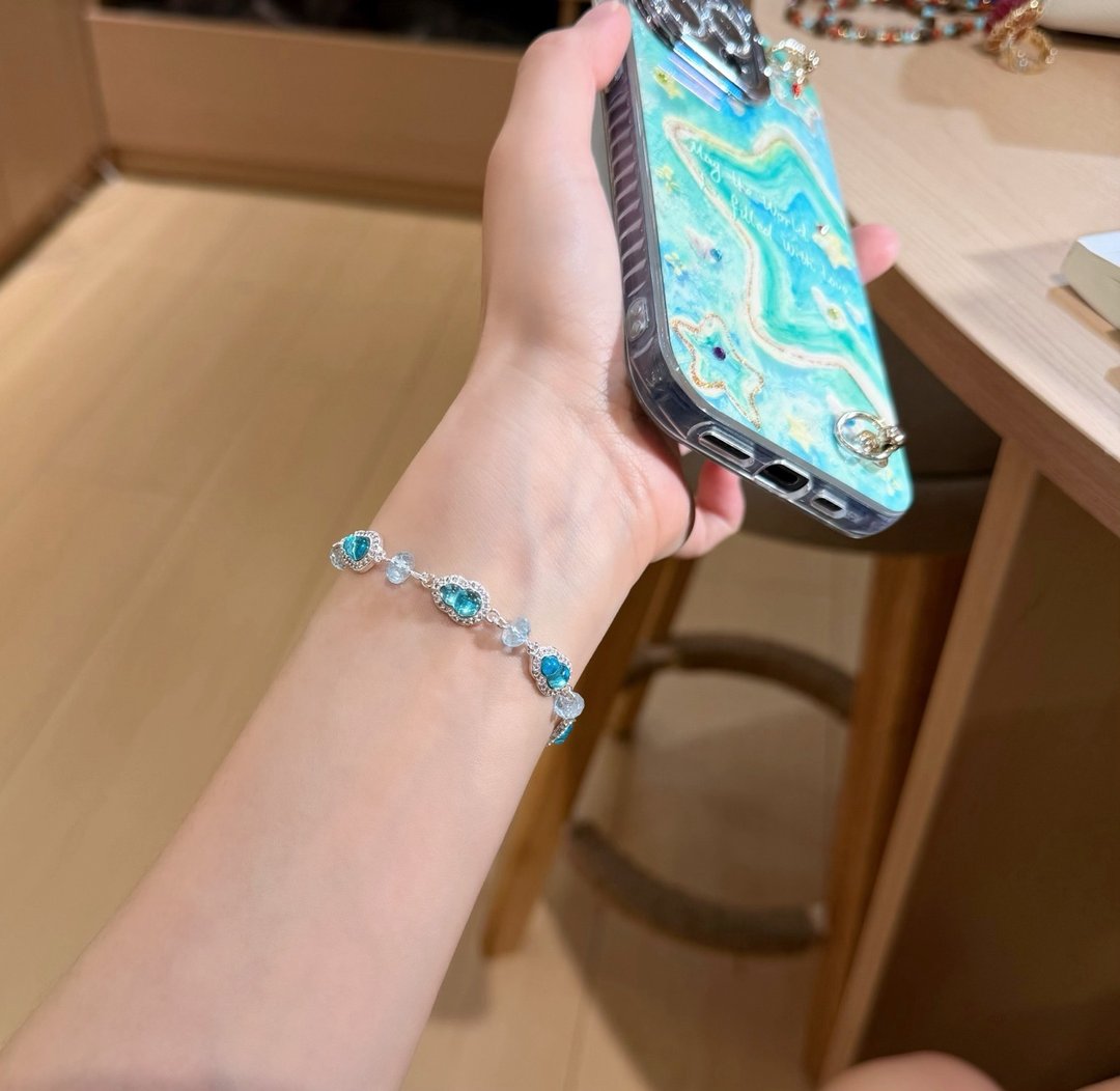 蓝绿调葫芦手链 葫芦型锆石 托帕石盘珠手链 小众温柔 超级显白 - 手链/手环 - 玉石 