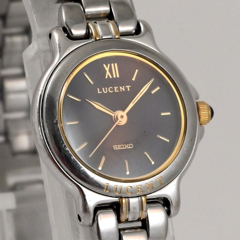 SEIKO LUCENT 女表 石英机芯 1F21-0G90 22mm 黑色表盘 双色表带 手表 古董表 复古表 - 女表 - 不锈钢 黑色