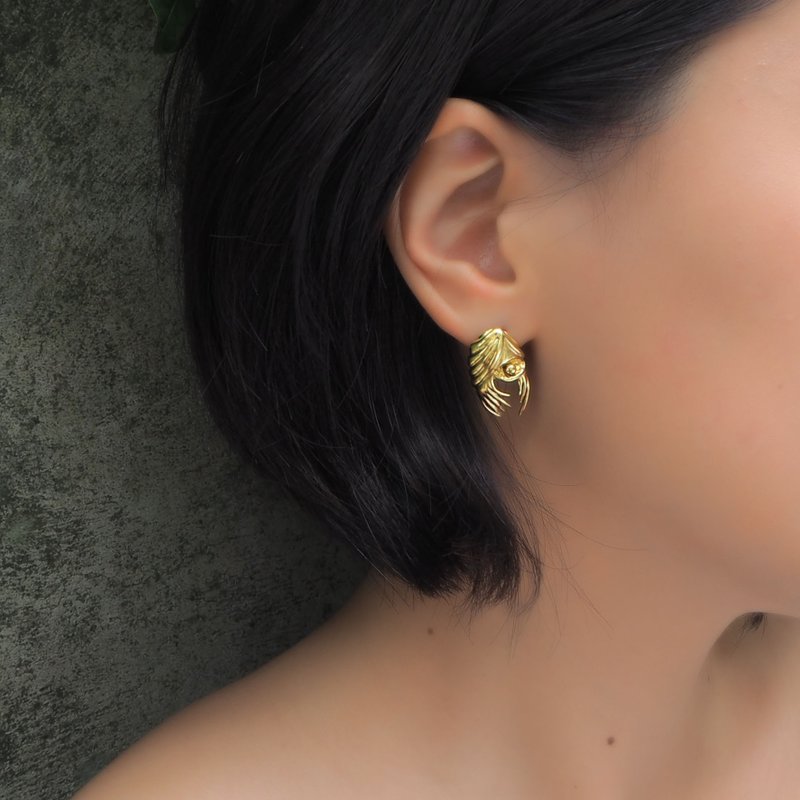 蓝眼泪黄铜耳环 - 耳环/耳夹 - 铜/黄铜 