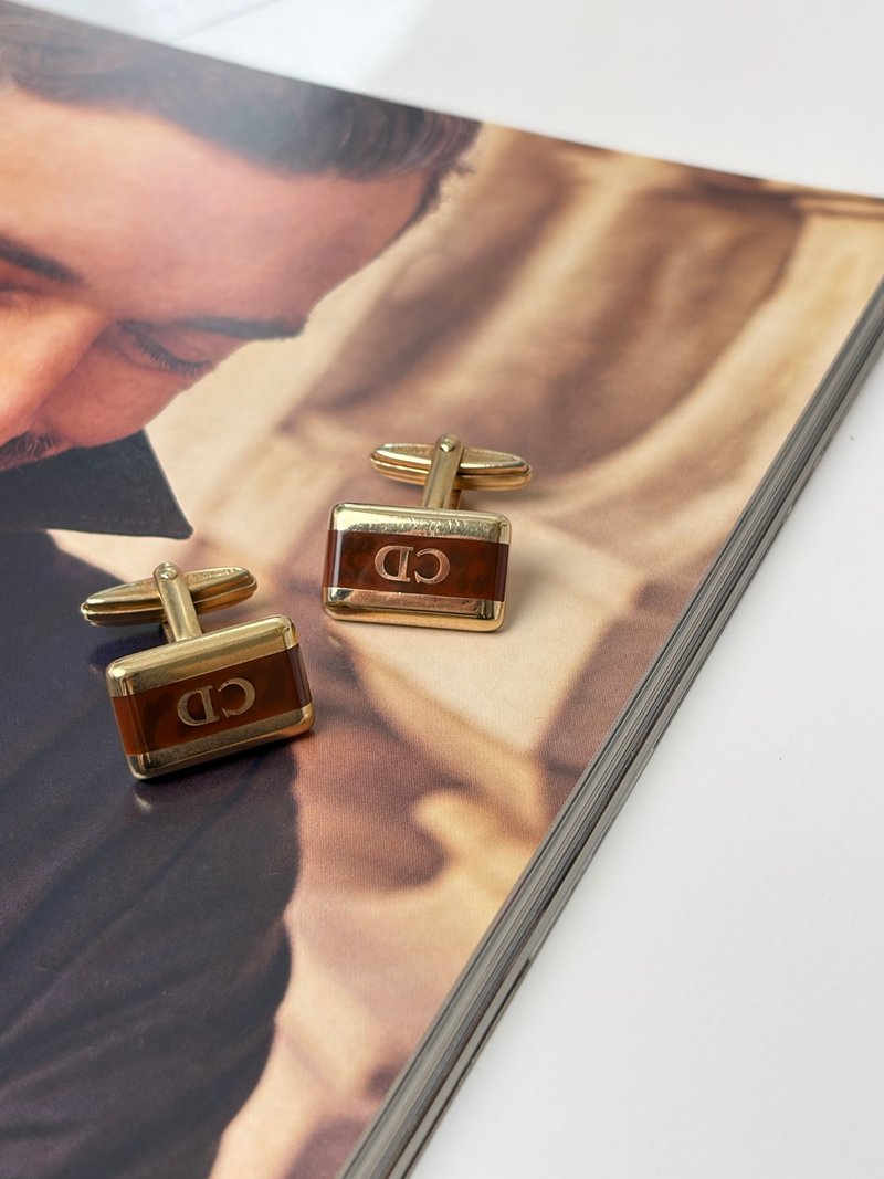 中古正品 Christian Dior 袖扣 袖口钮 男士西装配件 古董饰品 - 袖扣 - 不锈钢 金色