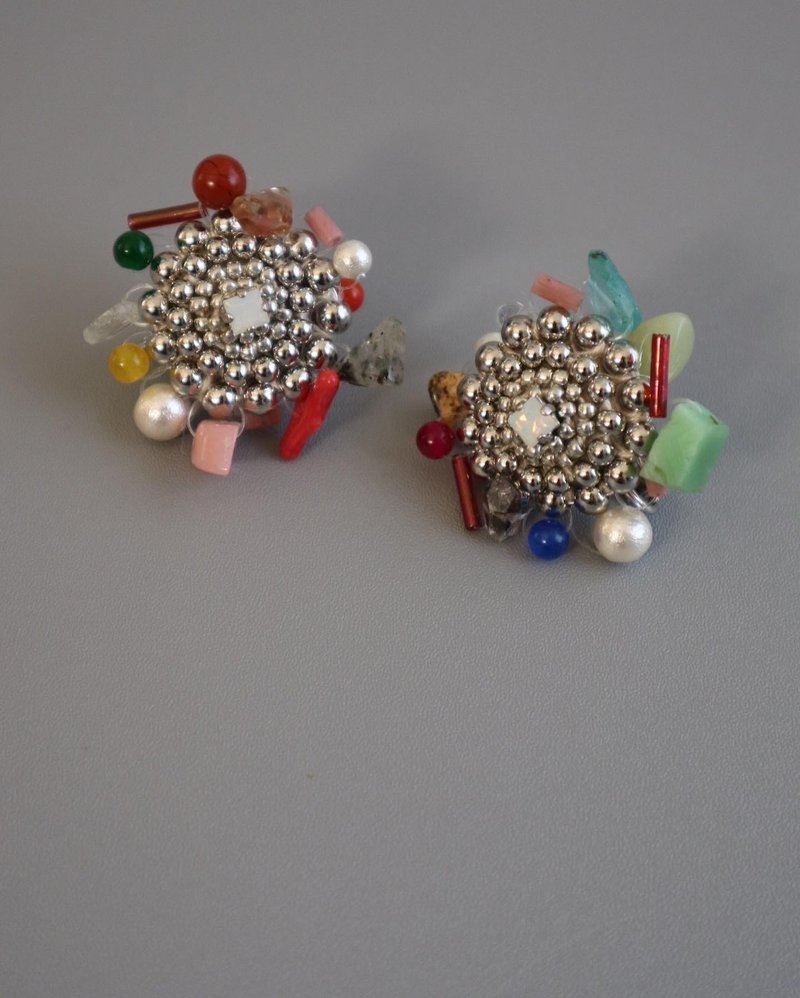 S排 - 耳环/耳夹 - 石头 多色