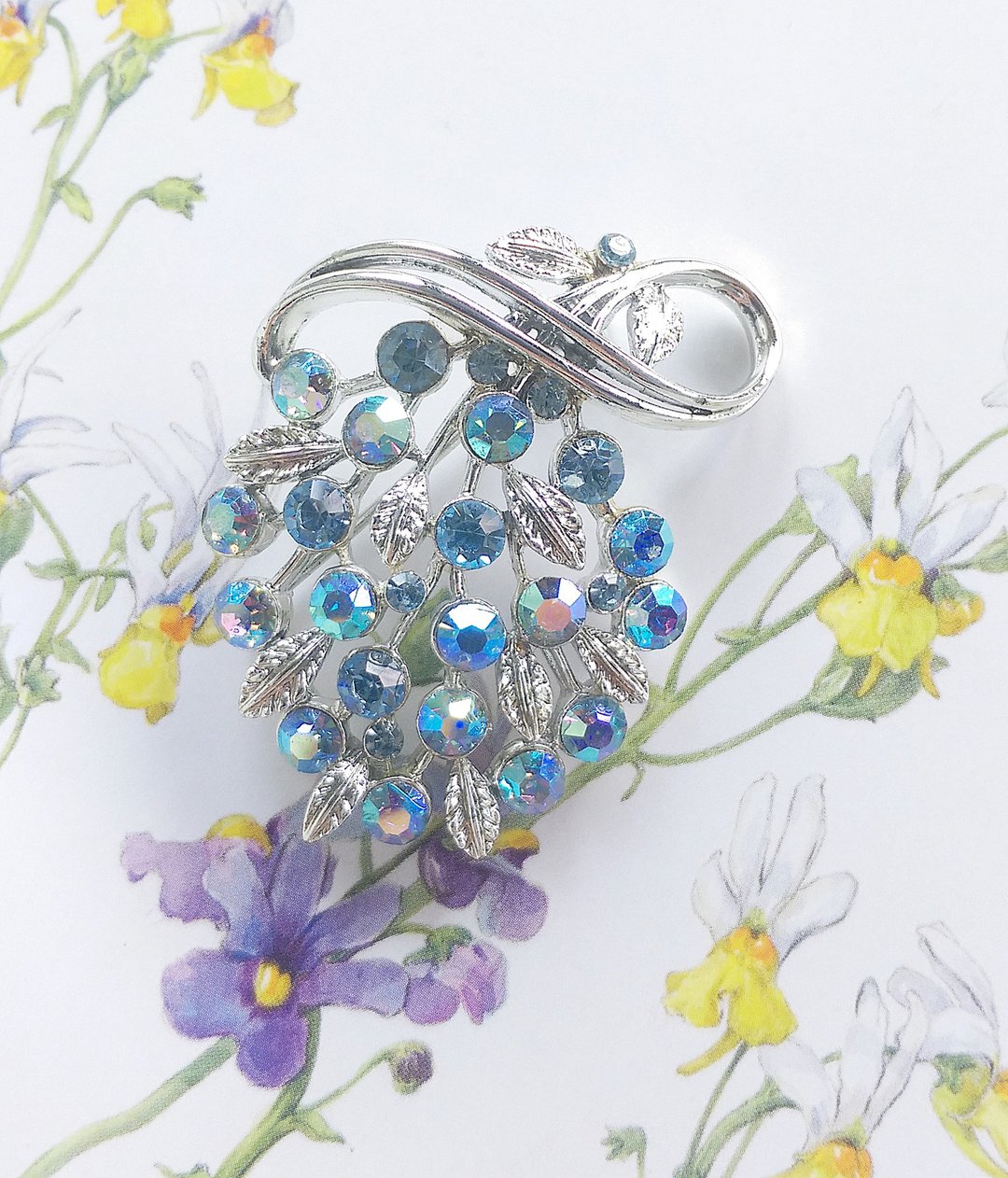 Vintage Jewelry  LISNER 银色调 沁蓝 莱茵钻 别针 胸针 - 徽章/别针 - 其他金属 金色