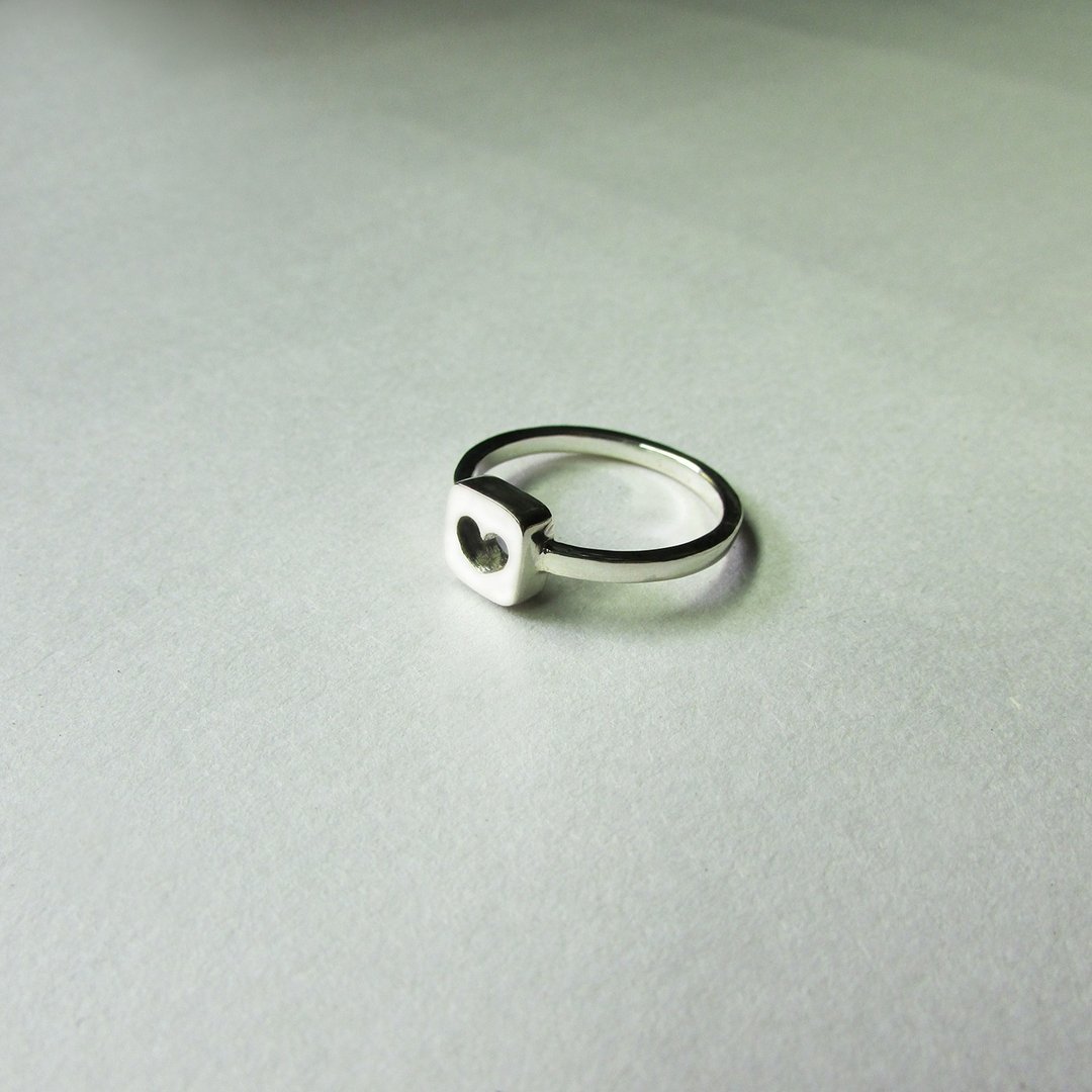 square heart ring_方心戒指 |925纯银 限量 设计师手做 超取包邮 - 戒指 - 银 银色