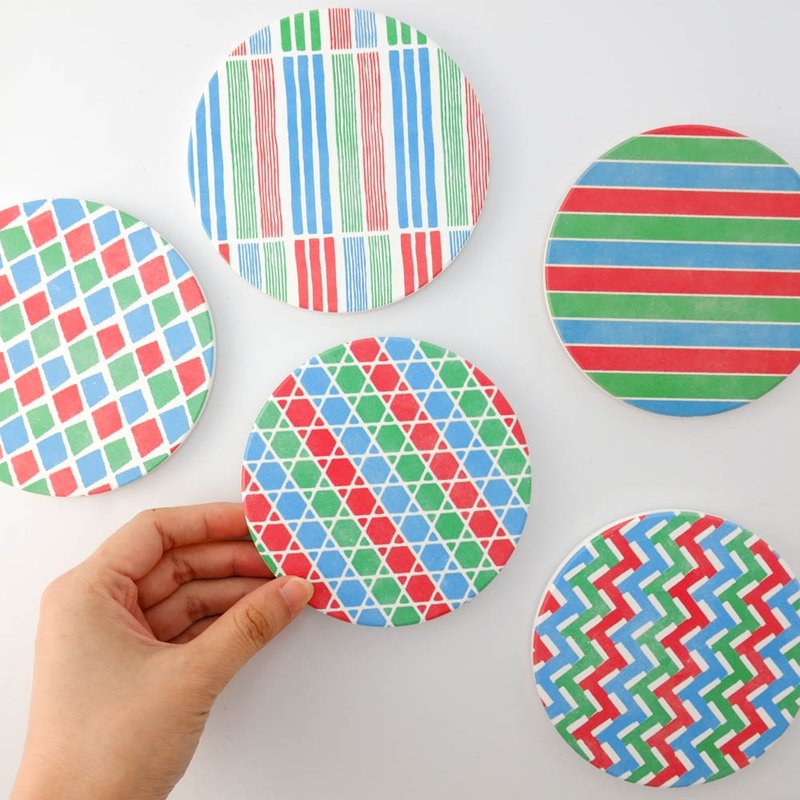 台式复古 茄芷吸水杯垫 (5色) 台湾纪念品/礼物 - 杯垫 - 陶 