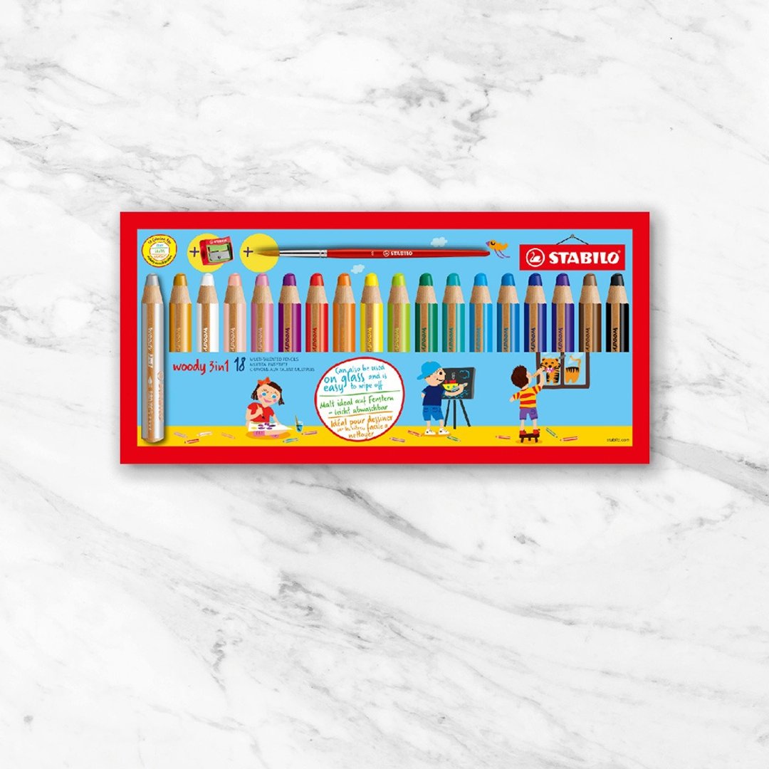 【stabilo】woody 3 in 1可水洗水彩粉腊笔18色纸盒组(原厂正货) - 其他 - 其他材质 多色