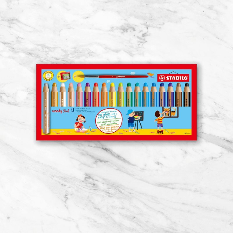 【stabilo】woody 3 in 1可水洗水彩粉腊笔18色纸盒组(原厂正货) - 其他 - 其他材质 多色