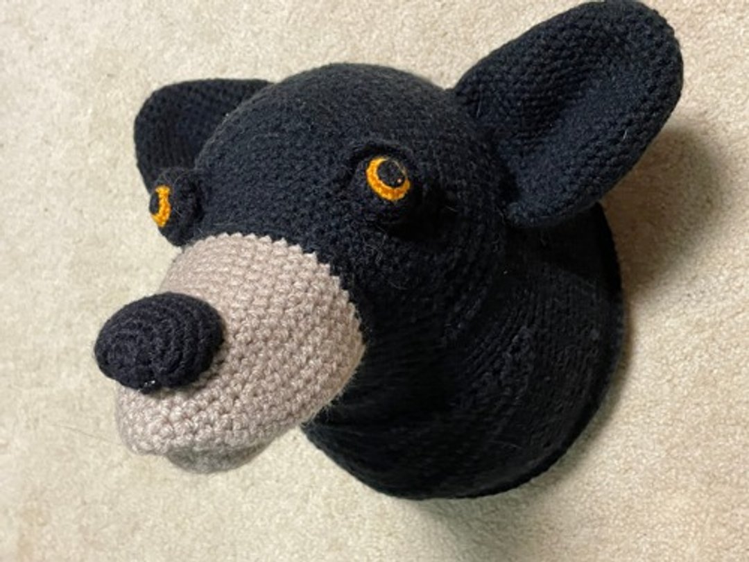 Crochet Animal Black Bear Trophy head interior decoration - 墙贴/壁贴 - 棉 