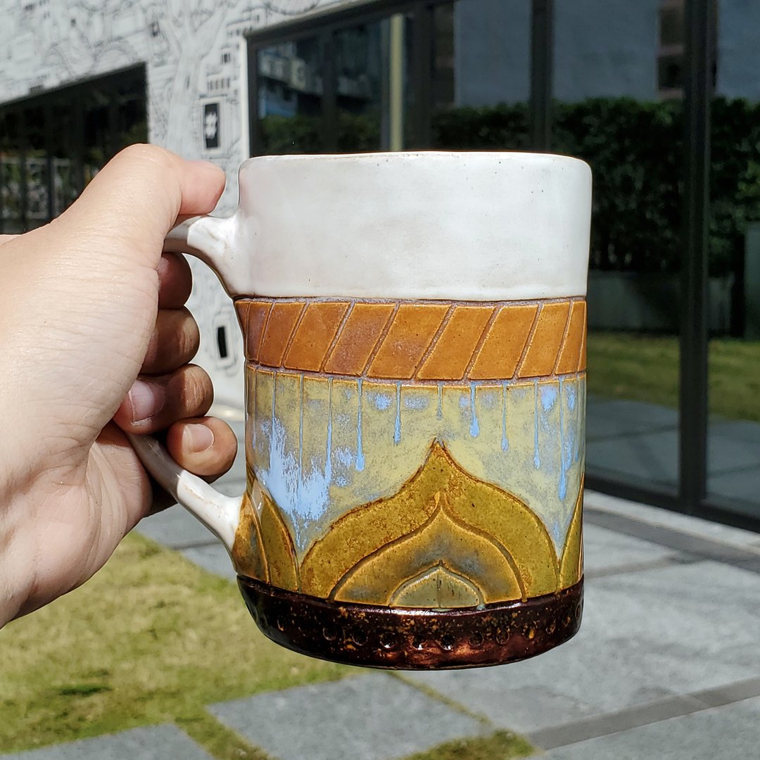 Art Deco 陶艺雕刻杯No.1 - 咖啡杯/马克杯 - 陶 卡其色