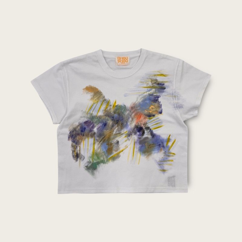 纯棉手绘短版上衣 - 女装 T 恤 - 棉．麻 多色