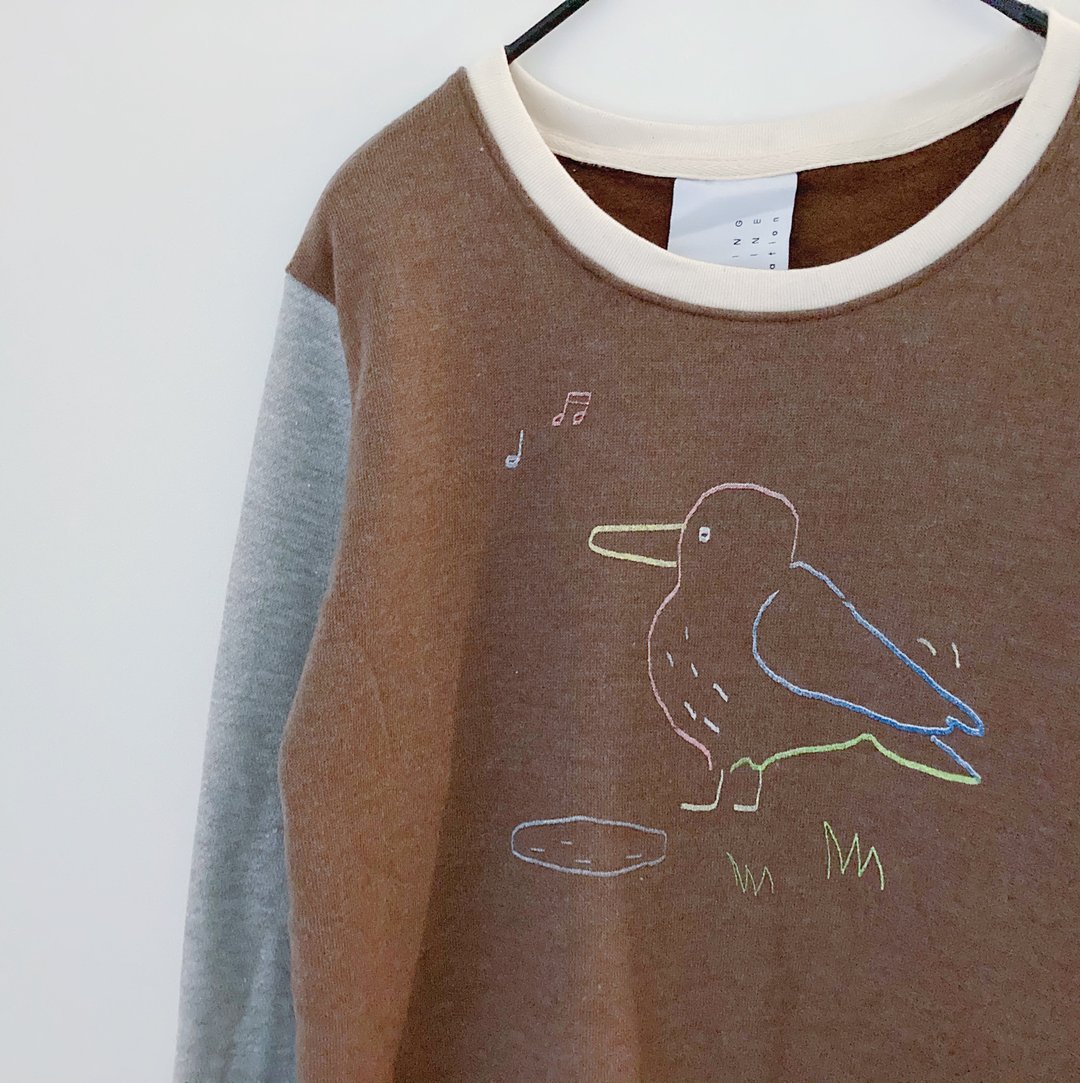 Bird Song / Long Sleeve Top-Sweater【雙 11 限定】 - 女装针织衫/毛衣 - 棉．麻 咖啡色
