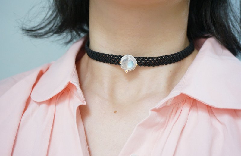 | MC | 原创设计 手工编织 天然彩光月光石 双层颈链choker - 项链 - 宝石 