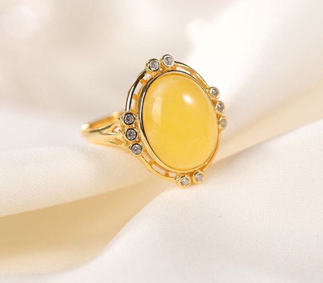 Fashion Minimalism Blank Amber Rings for Women Simple Gemstones 925 Silver Rings - 戒指 - 纯银 多色
