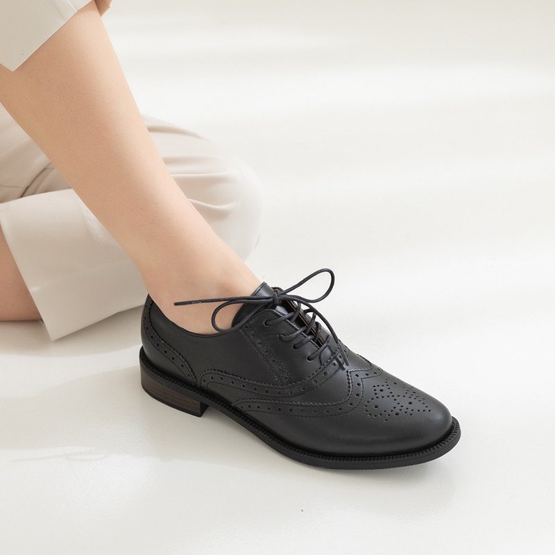 复古雕花牛津鞋-黑松露 - 女款牛津鞋/乐福鞋 - 真皮 黑色