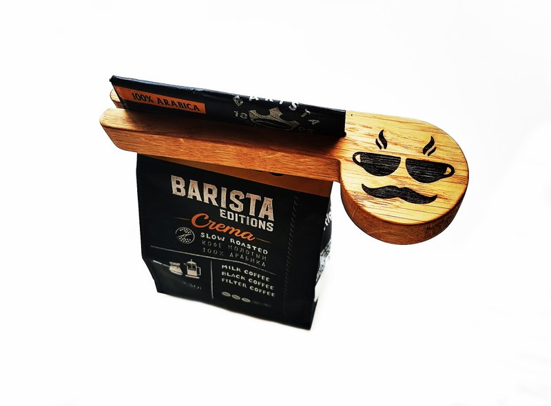 Wooden Coffee Scoop Handmade, Personalized Wooden Coffee Spoon with Bag Clip - 咖啡壶/周边 - 木头 咖啡色