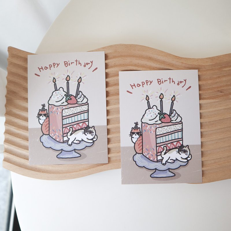 【Party cake with Meow】猫咪派对蛋糕 生日卡 - 卡片/明信片 - 纸 多色