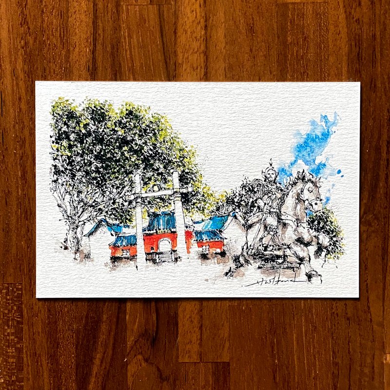 枯枝笔速写 台南景点 延平郡王祠 水彩 插画 手绘明信片 - 卡片/明信片 - 纸 