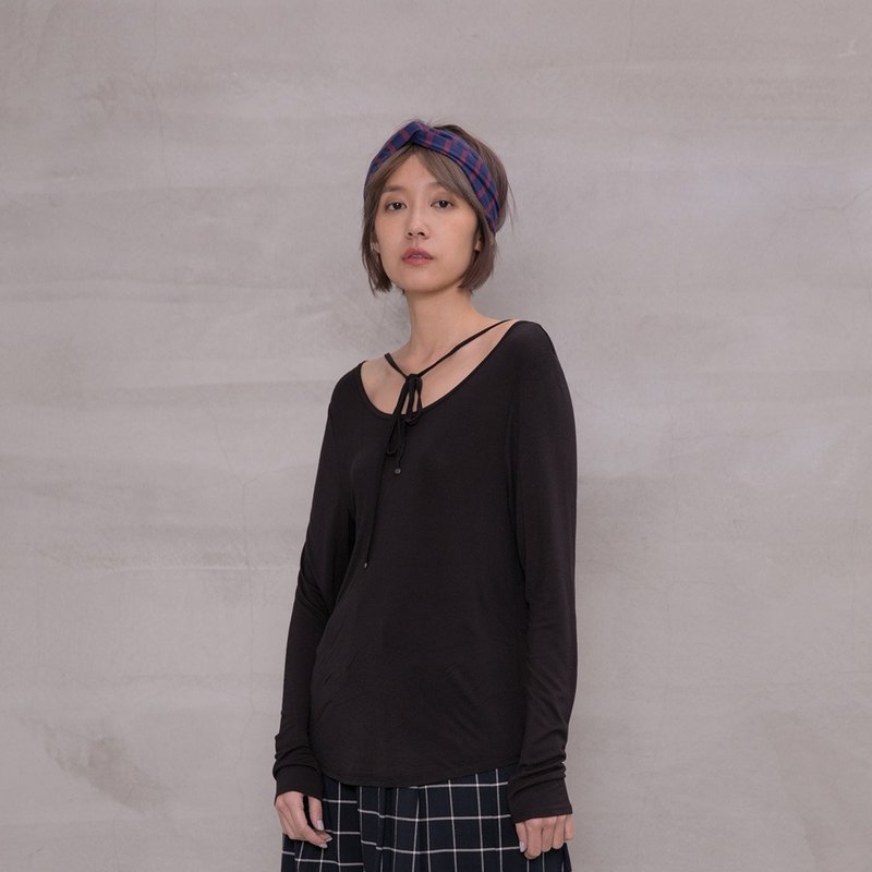 赤子之心宽圆领绑绳上衣 Sincerely Soul Neck Tie-up Top T227 - 女装上衣 - 其他人造纤维 多色