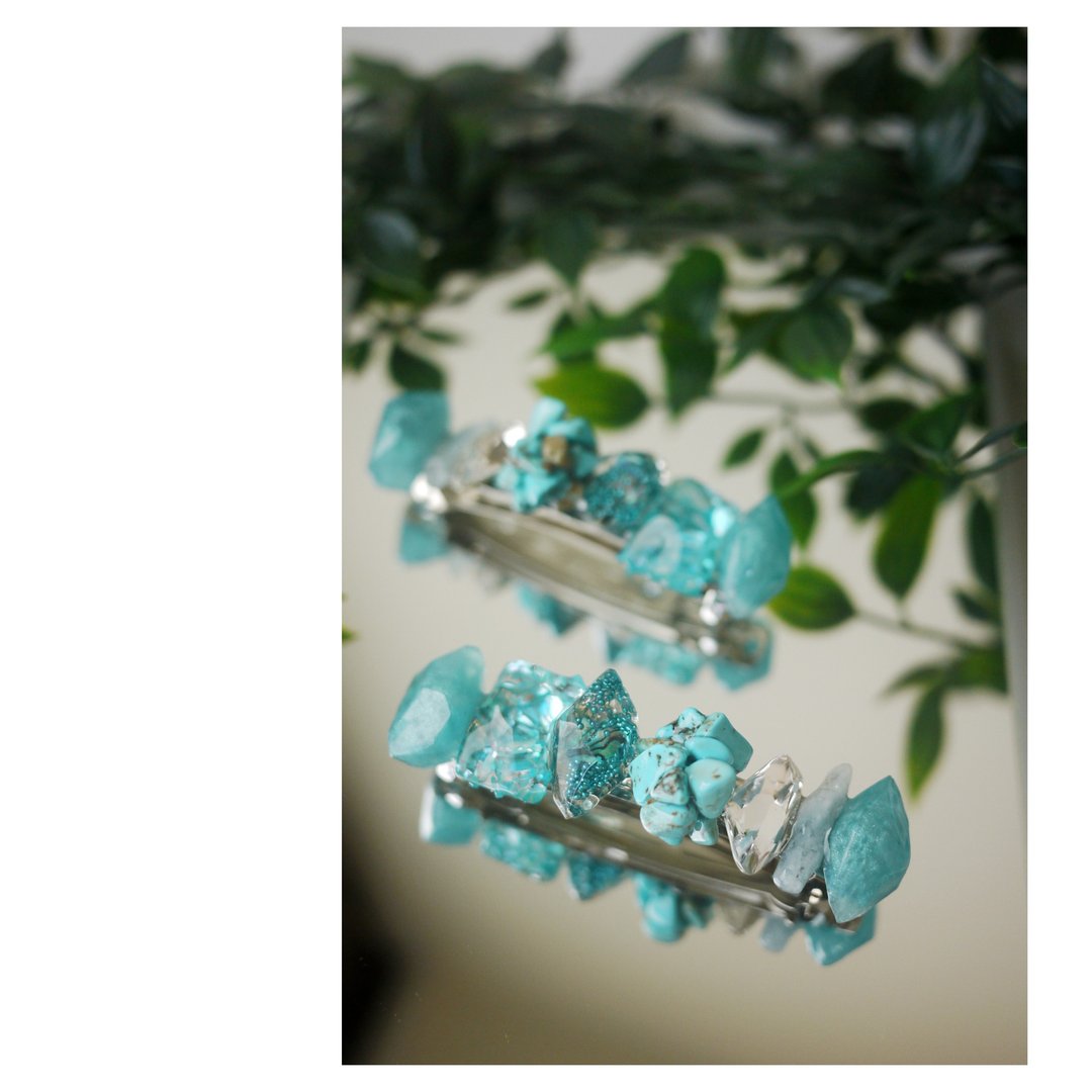 洋流 | 天然石发饰 | 树脂发夹 | 法式弹簧夹 | hair clip - 发饰 - 其他材质 蓝色