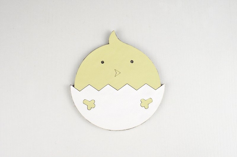 破壳小鸡防水吸水杯垫 双面材质 PU皮革+羊毛毡 - 杯垫 - 人造皮革 黄色