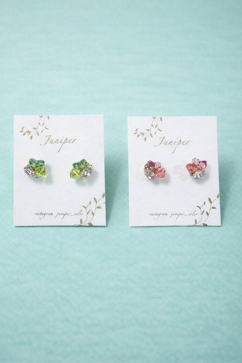 宝石碎片耳环 - 耳环/耳夹 - 水晶 绿色