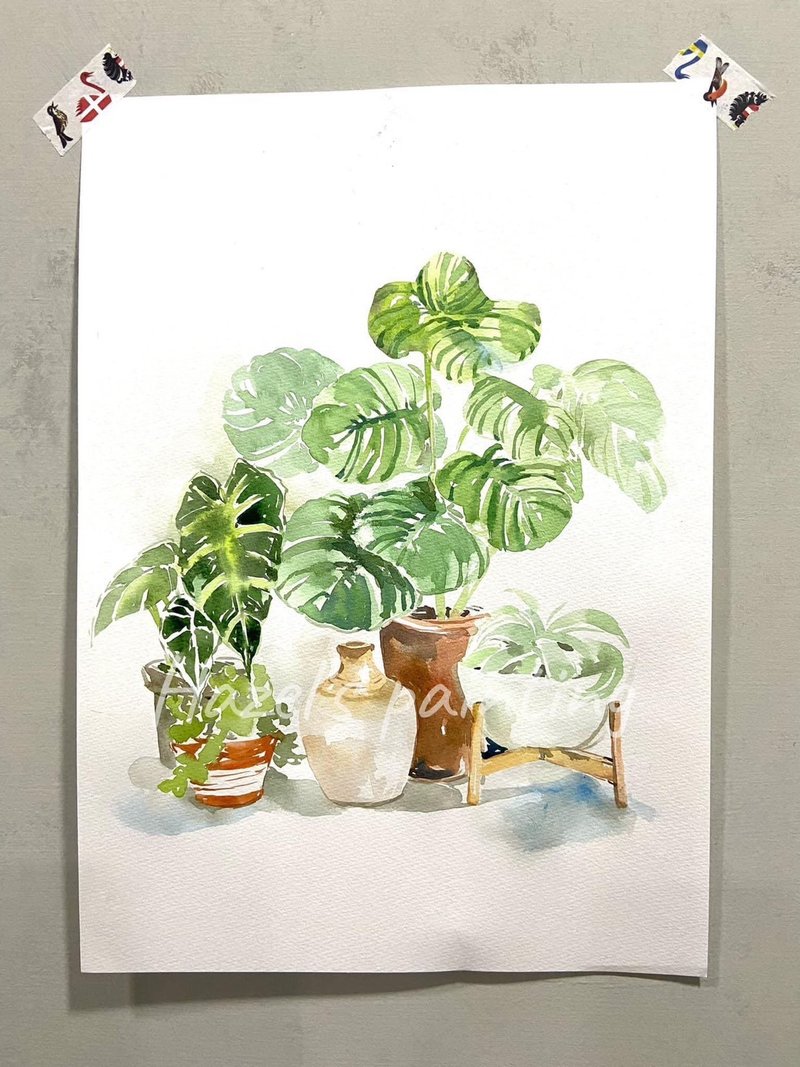 【一人成团】疗愈居家观叶植物小角落 / 水彩渲染插画 - Hazel - 插画/绘画/写字 - 纸 