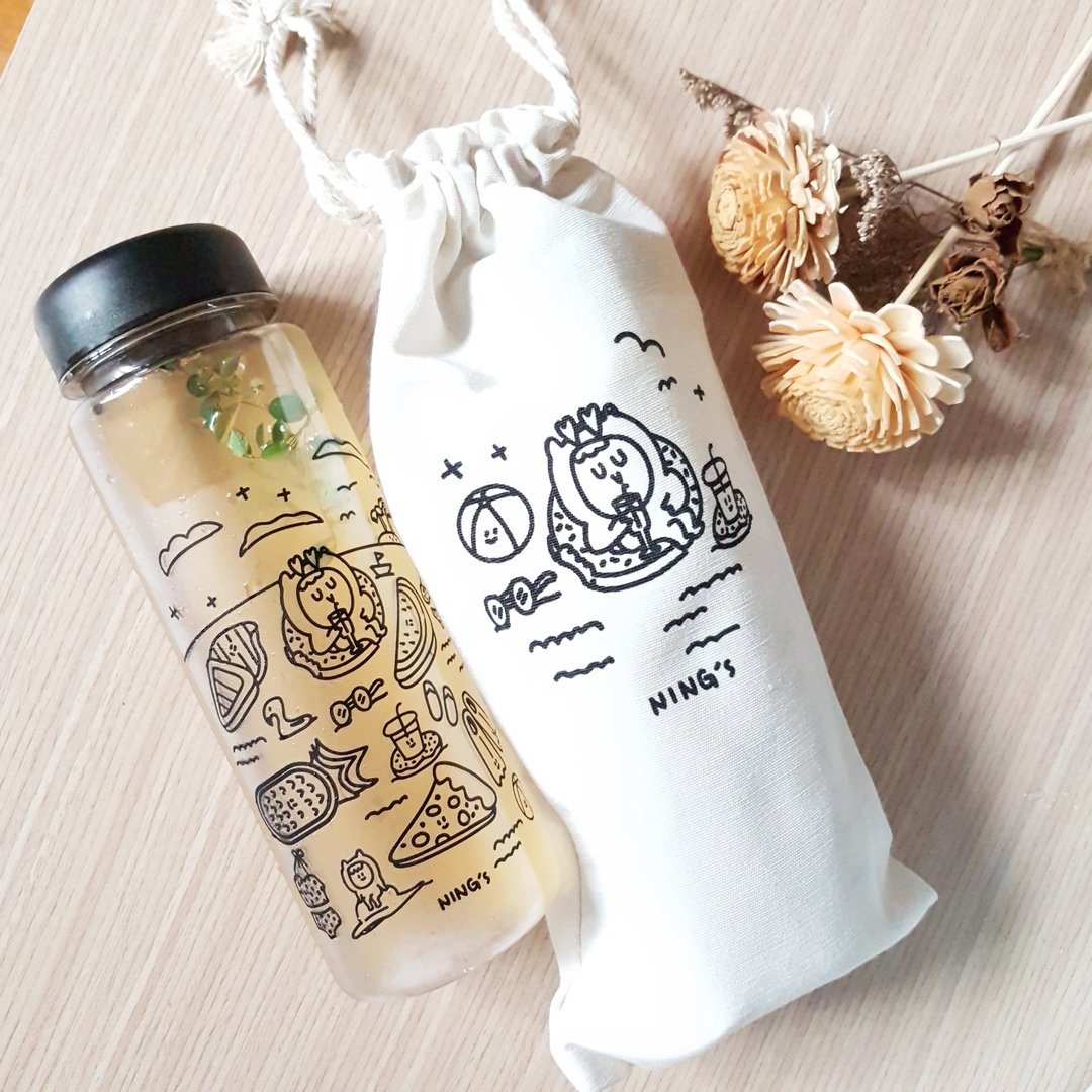 Ning's- 冷水瓶+水瓶袋 - 随行杯提袋/水壶袋 - 塑料 