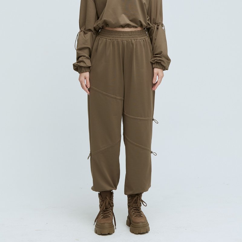 COZEE-率性抽绳束口裤(女)-沥青绿 - 女装上衣 - 其他材质 绿色