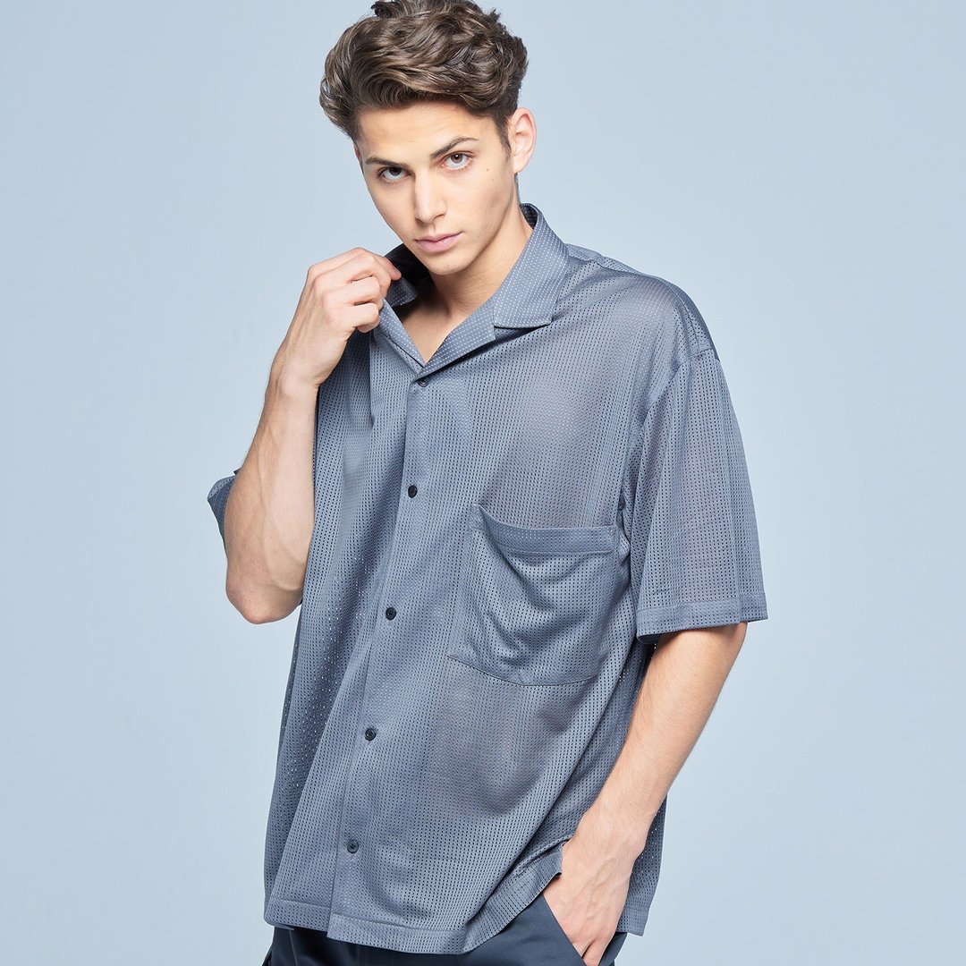 Stone'As EYELET FABRIC SHIRT / 灰色透气网眼衬衫 - 男装衬衫 - 其他材质 灰色