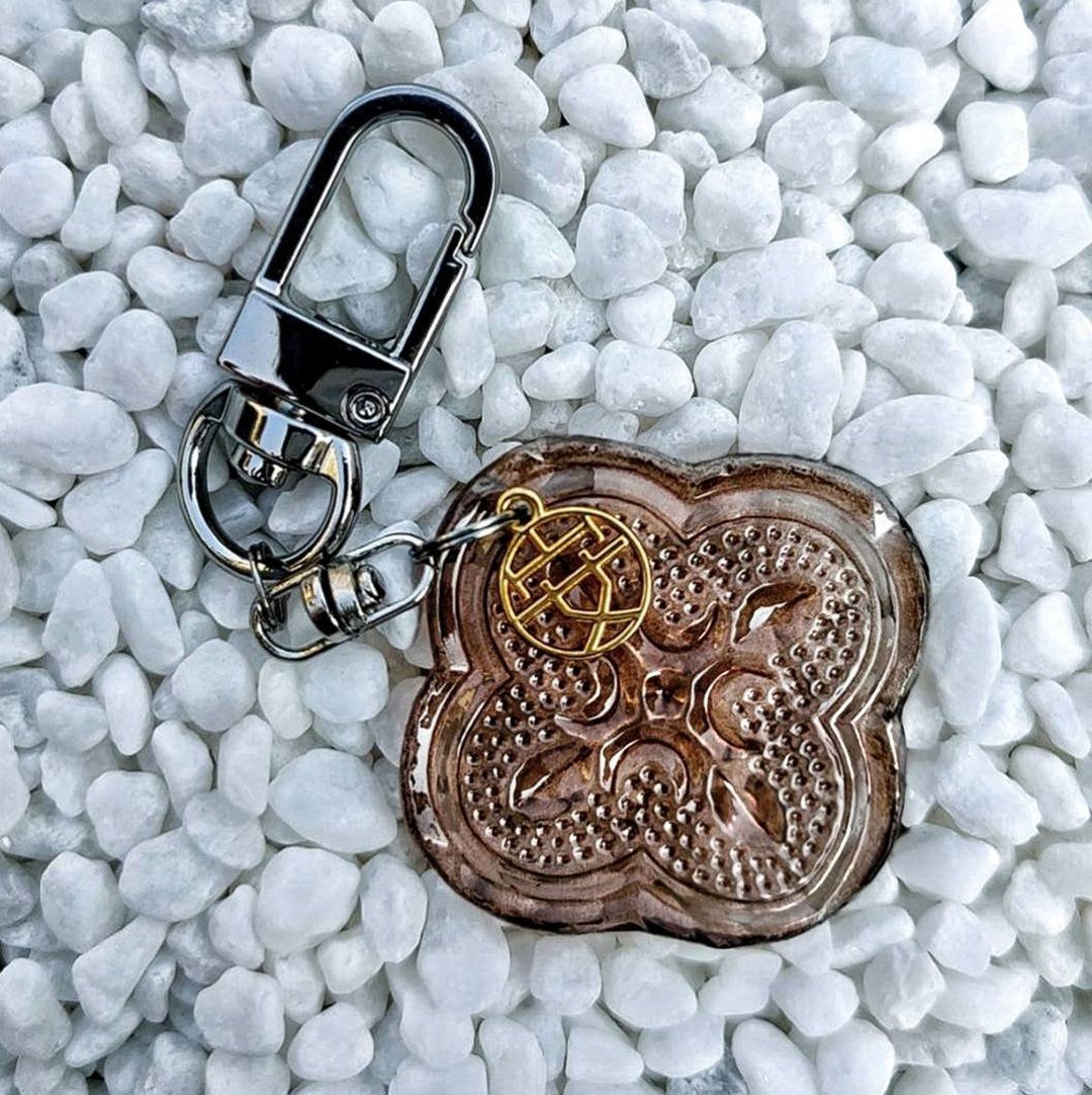 海棠花钥匙圈 海棠花 钥匙圈 复古玻璃 压花玻璃 吊饰 礼品 - 钥匙链/钥匙包 - 玻璃 