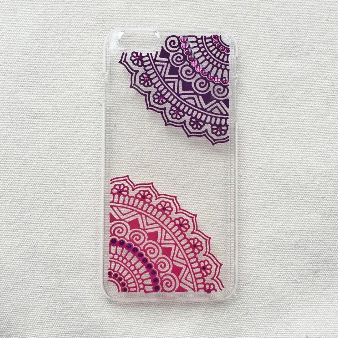 手绘透明手机壳 手机套 紫色 玫红 iPhone 7 6s Samsung Galaxy Sony LG Case Henna Mandala 汉娜 蔓蒂 曼陀罗 禅绕 民族 印度彩绘 - 手机壳/手机套 - 塑料 紫色