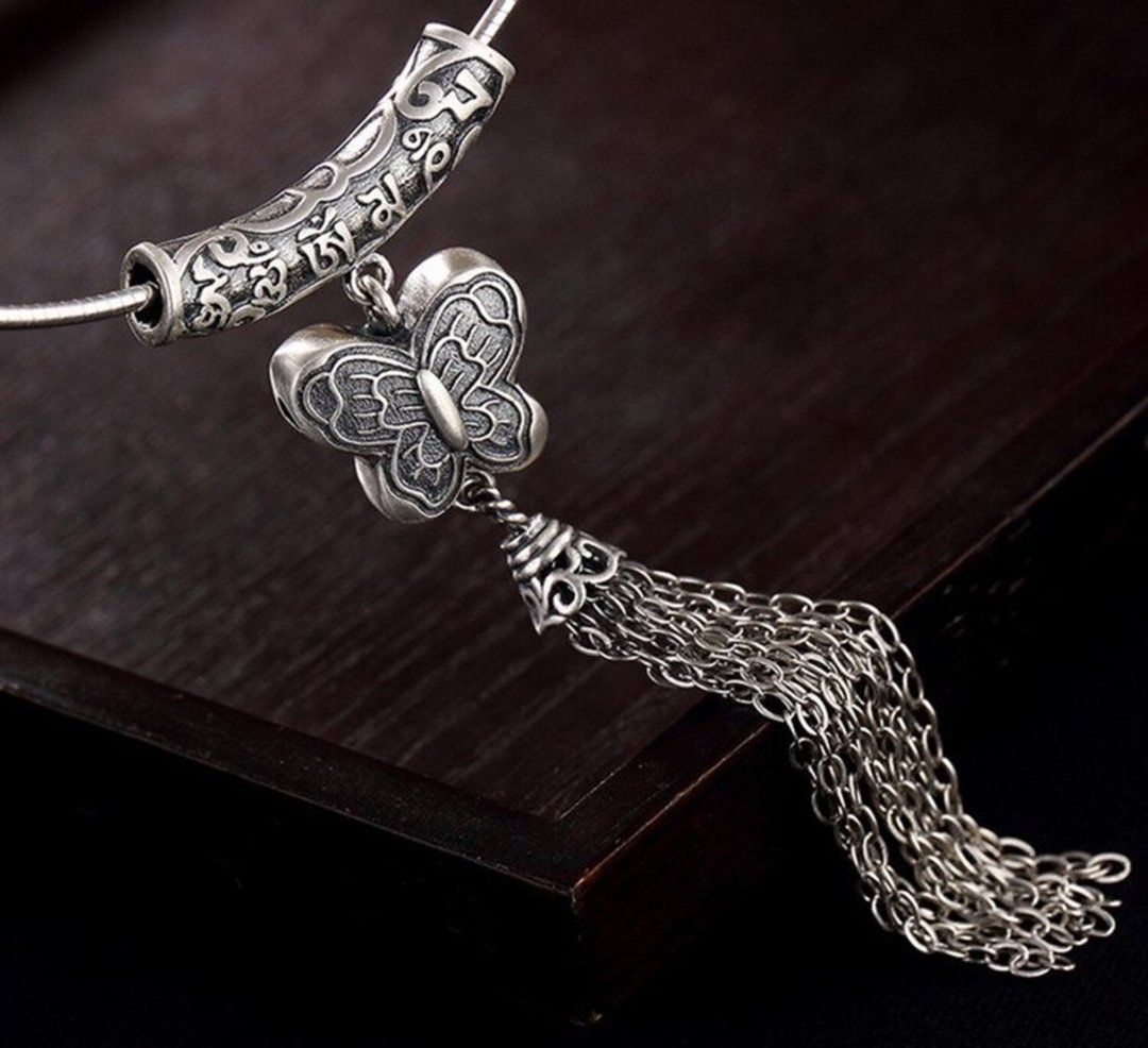 Real 925 Sterling Thai Silver Women Ethnic Butterfly Necklaces without Chains - 长链 - 纯银 银色