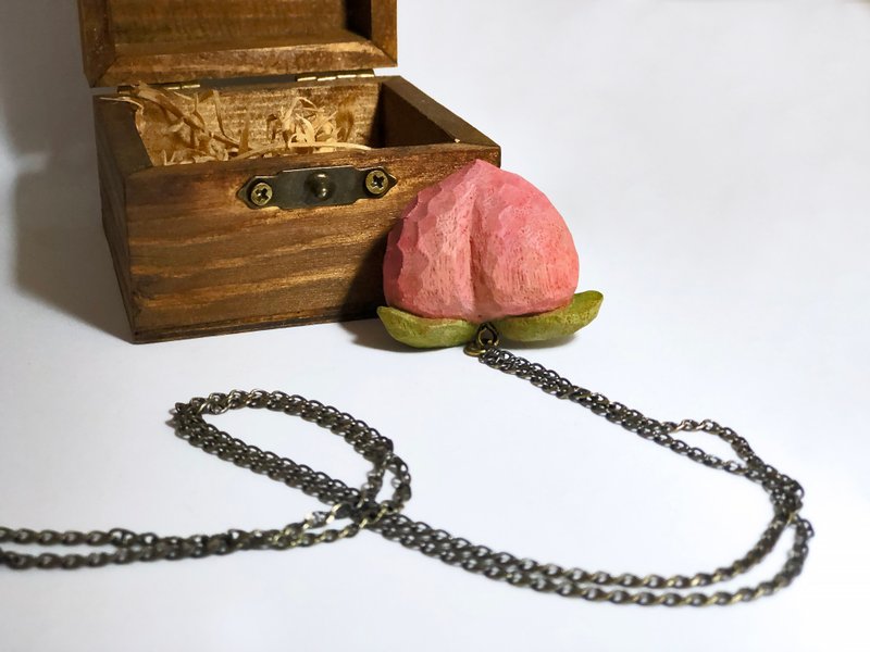 爱心小桃子项链【木盒款】--木刻--纯手工--手作--粉红色 - 项链 - 木头 粉红色
