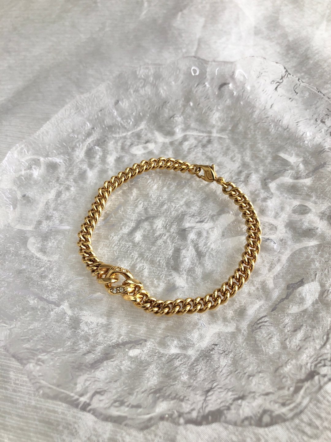 【日本直送 名牌中古包】Christian Dior 迪奥 手链 金色 莱茵石 链条 Vintage fb32fs - 手链/手环 - 其他材质 金色