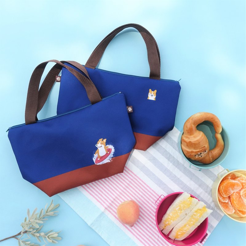 冲浪柯基,午餐袋/野餐袋/购物袋 - 手提包/手提袋 - 棉．麻 蓝色