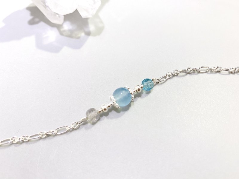 Ops Aquamarine bracelet-海水蓝宝/拉长石/磷灰石/疗愈/幸运 - 手链/手环 - 宝石 蓝色