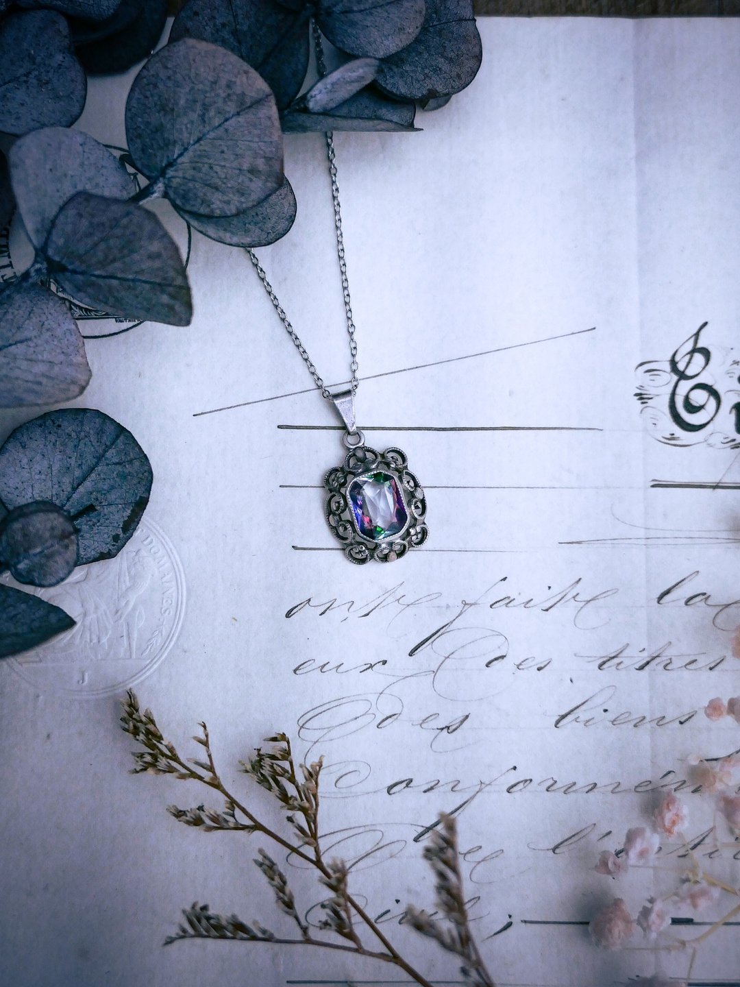 德国彩虹玻璃纯银项链—欧洲古董首饰 Vintage Jewelry - 项链 - 纯银 
