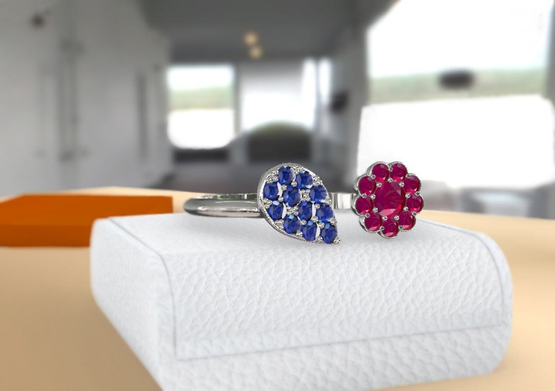 Blue sapphire and Red ruby ring,925 Silver , Fine jewelry ring  Natural Ruby - 戒指 - 其他金属 咖啡色